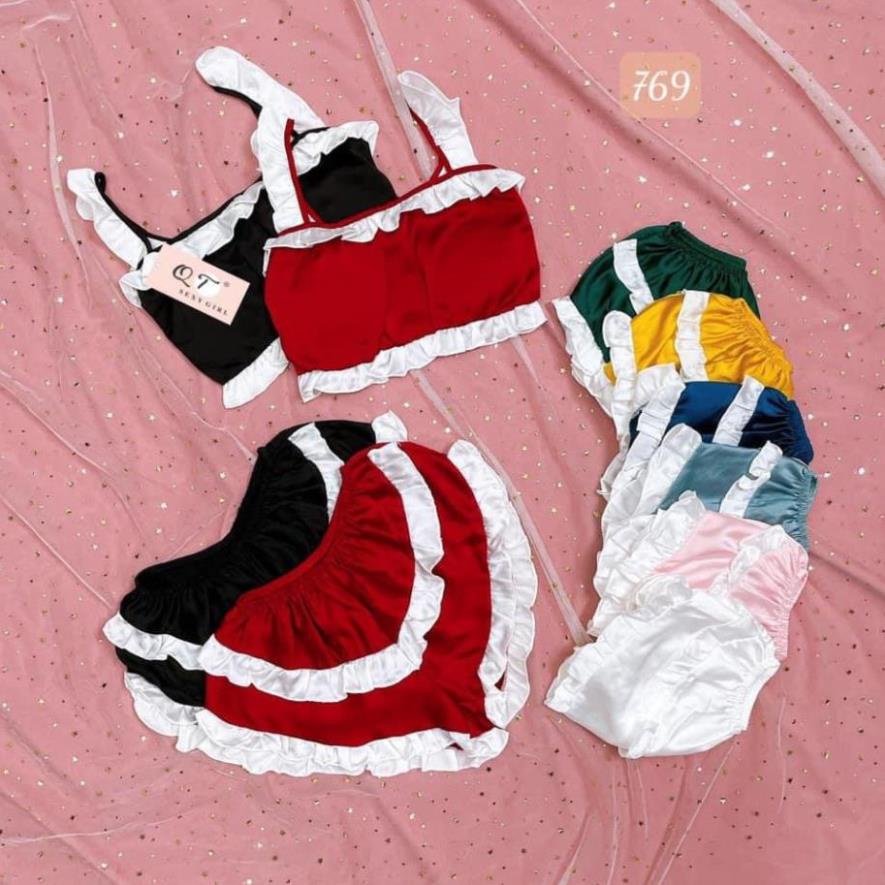 Đồ Ngủ Sexy 2 Dây Viền Bèo Có Mút Ngực, Sau Áo Có Bo Chun Ôm Eo, Chất Liệu Satin Lụa, Đủ 8 Màu Cho Nàng Lựa có video | BigBuy360 - bigbuy360.vn