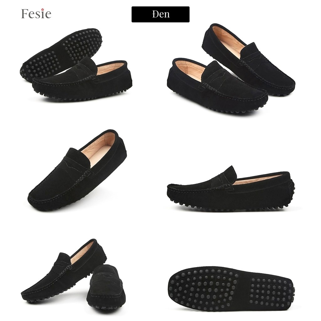 Giày Lười Nam, Giày Mọi Nam Da Bò Lộn Cao Cấp, Màu Đen và Nâu - Fesie Leather Moccasins 🎁