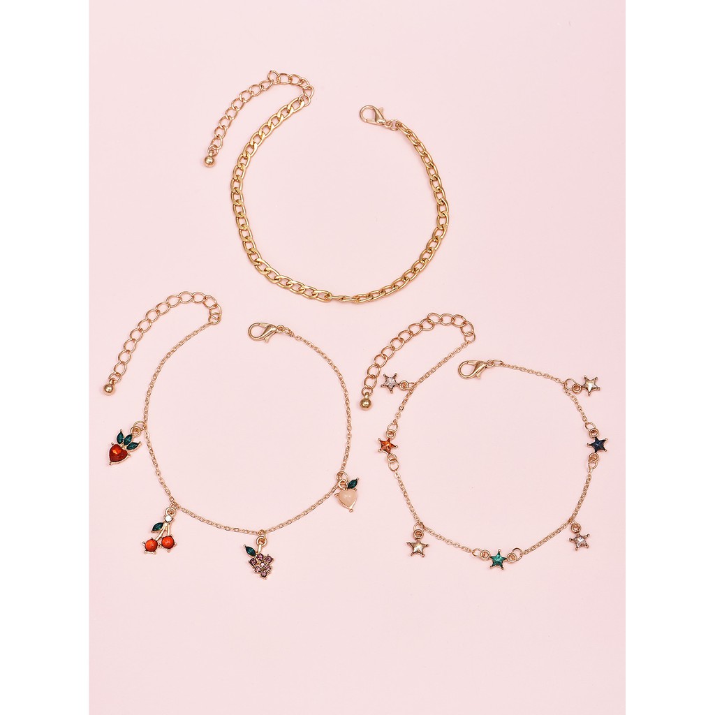 Set 3 Lắc Chân Nhiều Màu Sắc Thiết Kế Xinh Xắn Đáng Yêu Cho Nữ