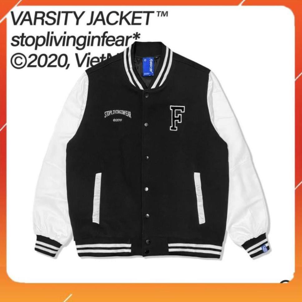 [ HOTTREND ] Áo Khoác Dù VARSITY JACKET F Đen Trắng - Có Form Rộng <68kg - Tặng Giấy Thơm - VivaClo