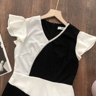 Đầm Cati midi phối đen trắng