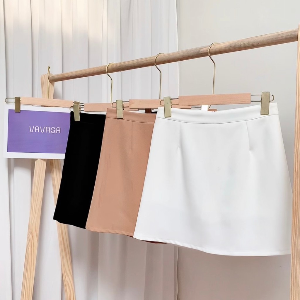Chân váy ngắn chữ a lưng cao công sở xẻ tà bigsize VAVASA CV02
