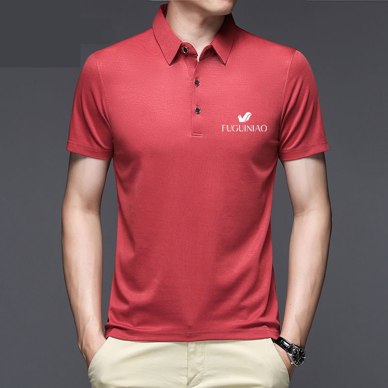 Áo thun polo tay ngắn dáng rộng vải lụa lạnh in họa tiết thời trang mùa hè dành cho nam