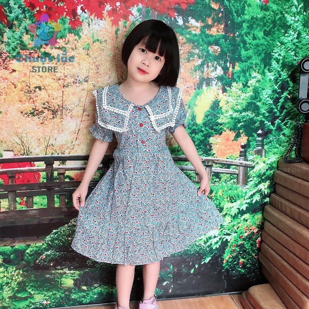 Váy Bé Gái Cổ Viền Thủy Thủ Chất Thô Lụa Size Nhỡ 15-15kg