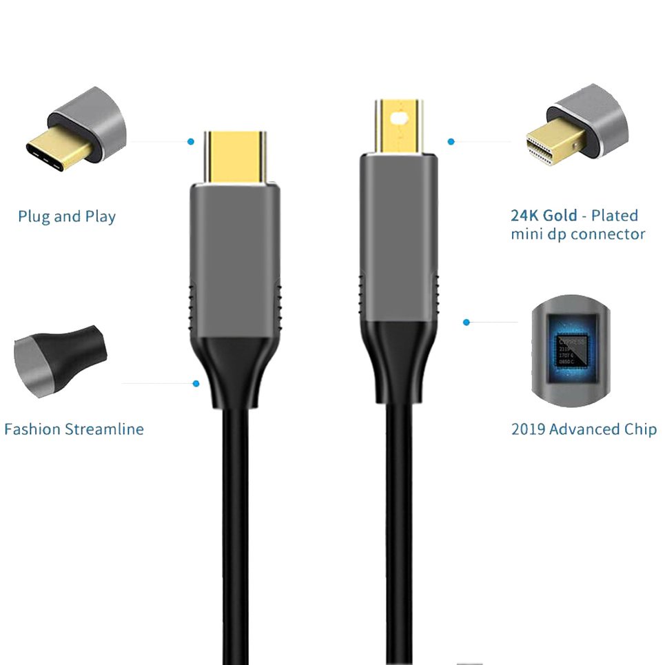 1.8M USB C To Mini Displayport Cable 4K 60Hz Type-C Practical Converter