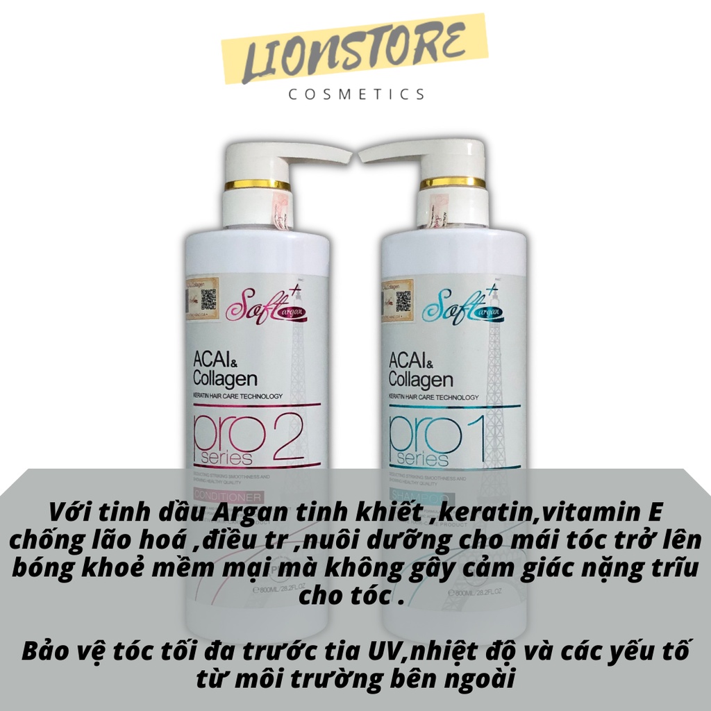 Cặp dầu gội xả collagen SOFT AGAN 800ml giúp tóc bóng mượt dưỡng sâu