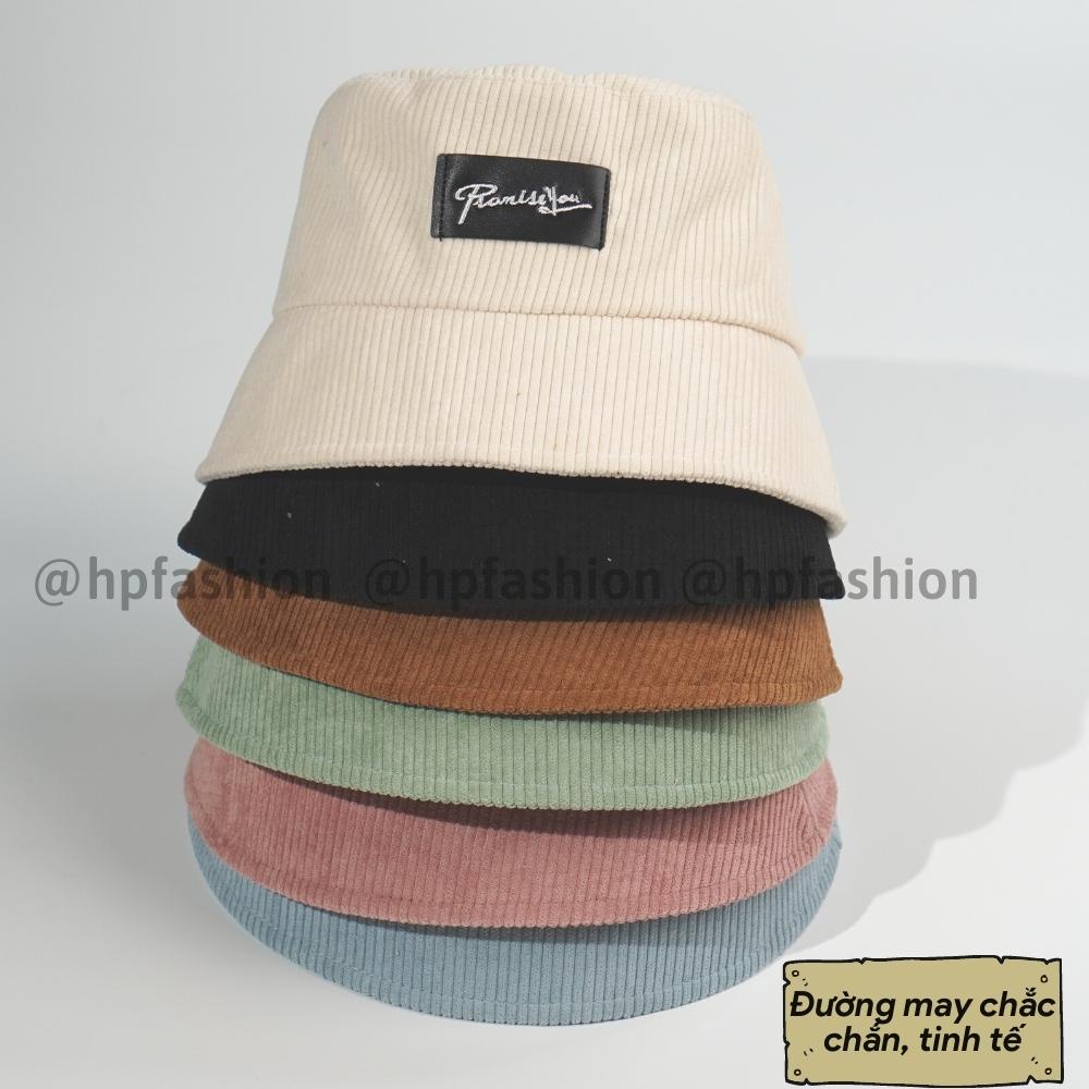 Mũ bucket vành cụp ❤️ Nón tai bèo thêu PromissYou chất nhung tăm cao cấp form unisex nam nữ N42 - Happy Style