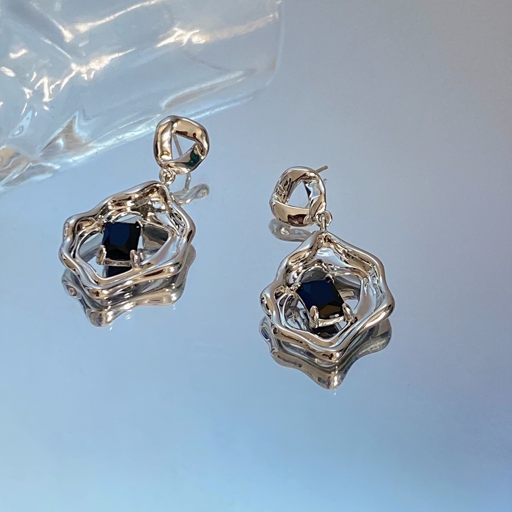 Bông Tai Đính Đá zircon Màu Đen Phong Cách Hàn Quốc Chất Lượng Cao