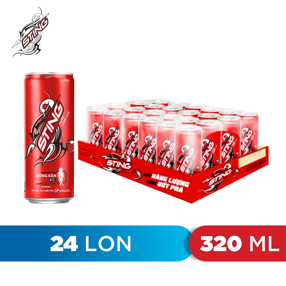Lốc 24 lon Nước Tăng Lực Sting Dâu (320ml/lon):chính hãng