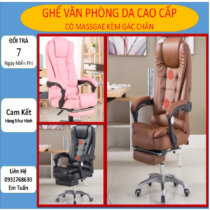 Ghế văn phòng 🌸Có gác chân🌸 Ghế xoay văn phòng có kèm cục massage lưng, bọc da cao cấp.