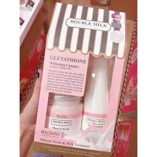 Bộ tẩy tế bào chết và sữa dưỡng toàn thân trắng da Scention Double Milk Triple White 500g