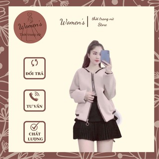 [QUÀ TẶNG GÓI XẢ VẢI] ÁO KHOÁC DẠ ÉP NỮ, DÁNG NGẮN, MÀU BE NÂU ĐEN, KHÓA KÉO, HÀNG QUẢNG CHÂU CAO CẤP