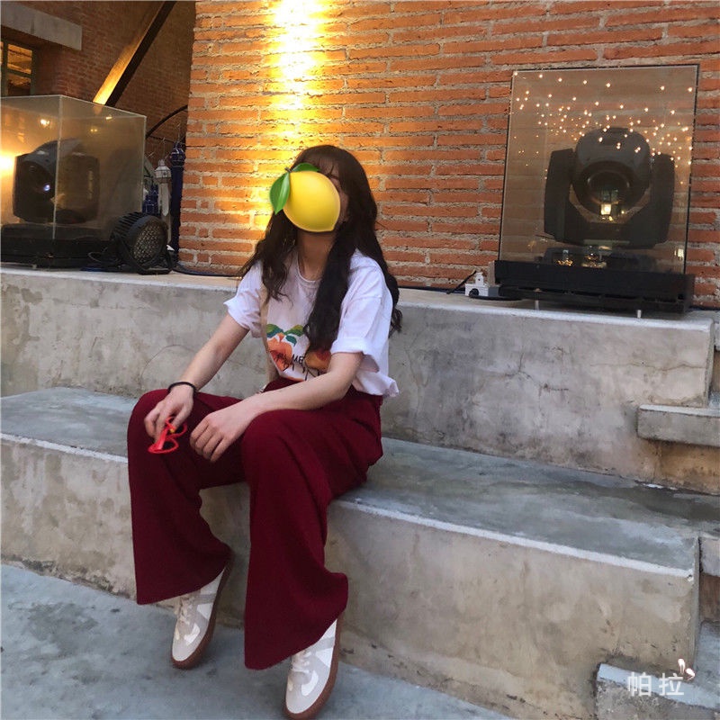 Quần Dài Ống Rộng Lưng Cao Màu Đỏ Rượu Thời Trang Mùa Thu | BigBuy360 - bigbuy360.vn