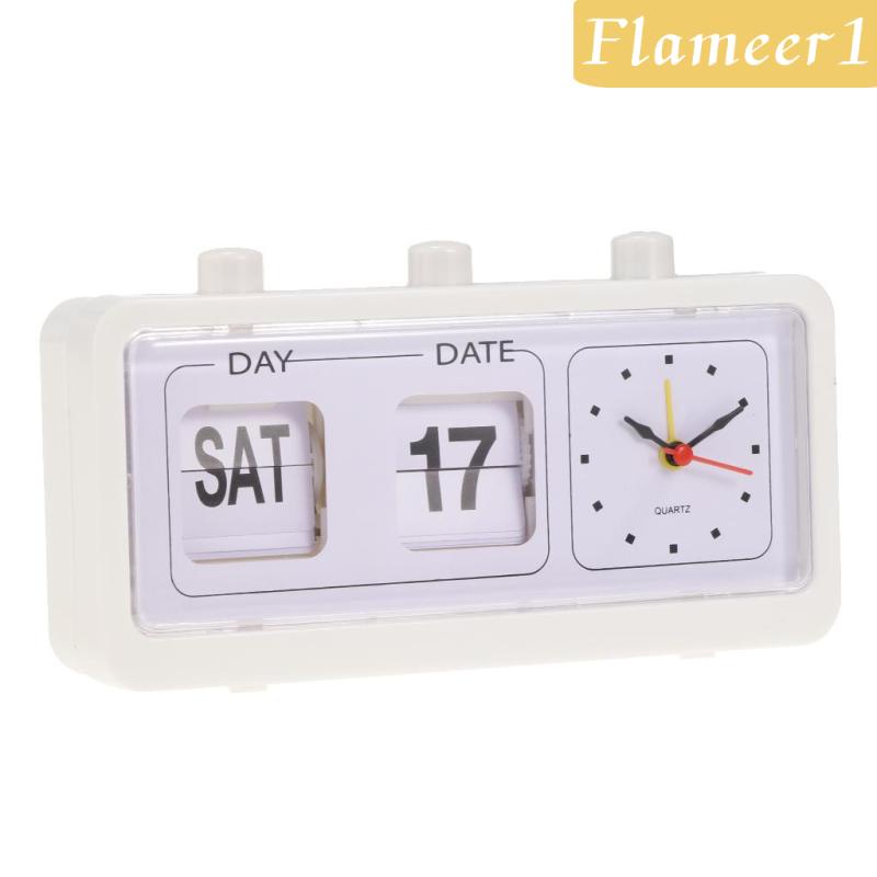 [Flameameer1] Đồng Hồ Lật Retro Hiển Thị Ngày Và Thời Gian Để Bàn Phòng Ngủ Màu Trắng