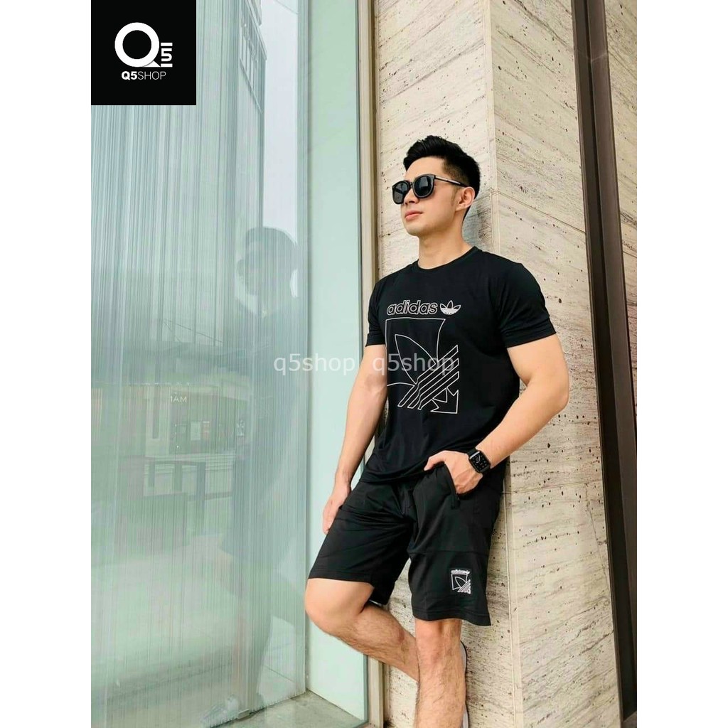 Bộ Quần Áo Thể Thao Thời Trang Nam Q5SHOP Form Trẻ Trung Chất Thun Co Giãn Cao Cấp in hình ba lá ở ngực