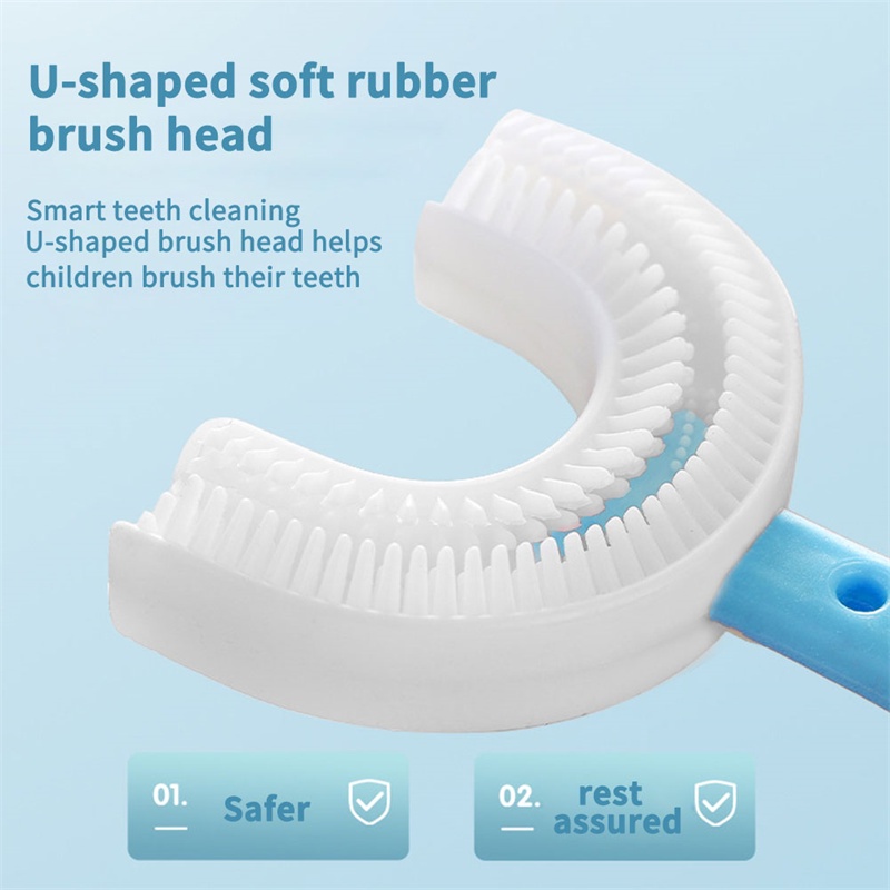 Bàn Chải Đánh Răng Silicone Hình Chữ U Xoay 360 Độ Cho Bé Từ 2-12 Tuổi