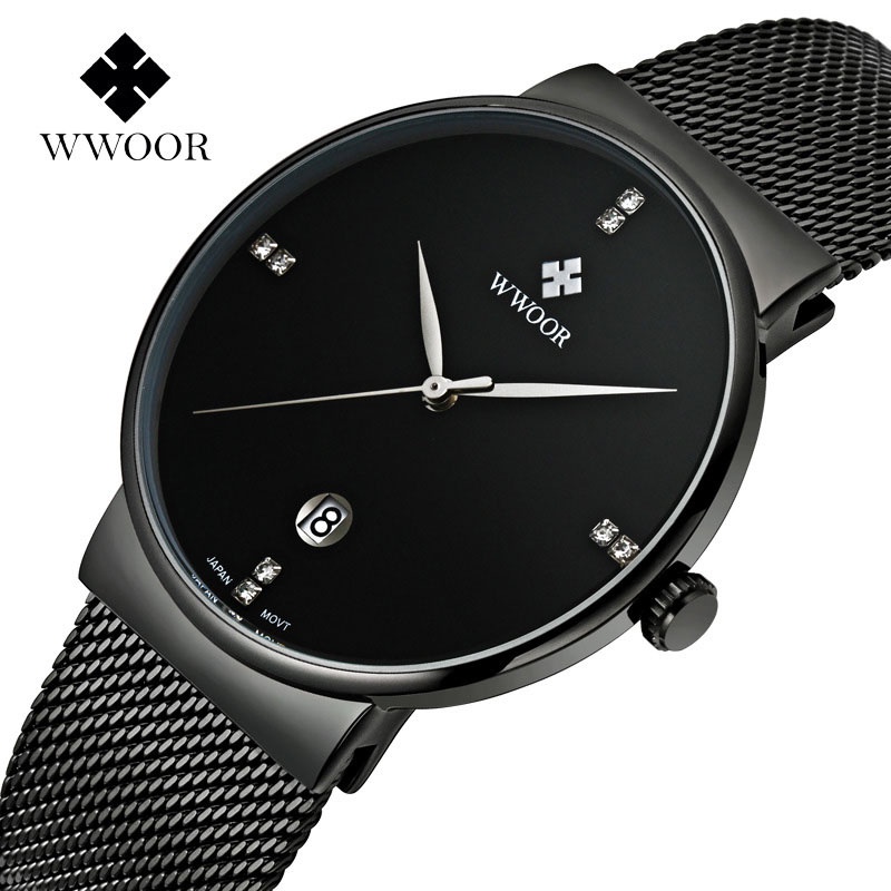 Đồng hồ nam dây kim loại chống nước mặt 36mm WWOOR WR-8018 mặt kính Sapphire đảng cấp phái mạnh