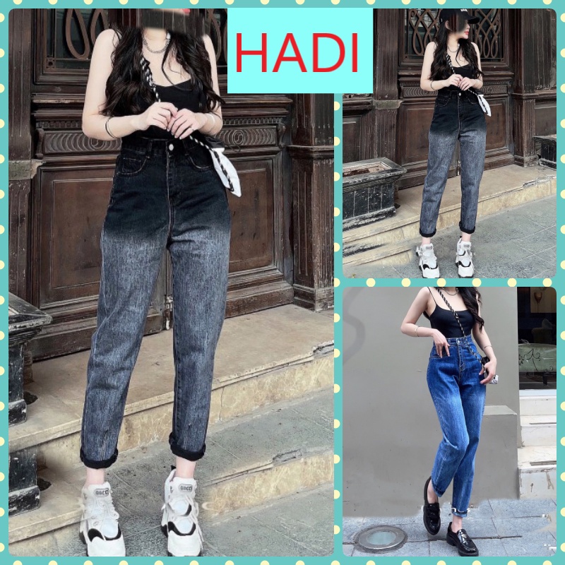 QUẦN BAGGY JEANS NỮ LƯNG CAO LAI CUỐN LOANG MÀU XÁM LOANG XANH TRẮNG CHÂN MỀM MỊN SIÊU MÁT HADI