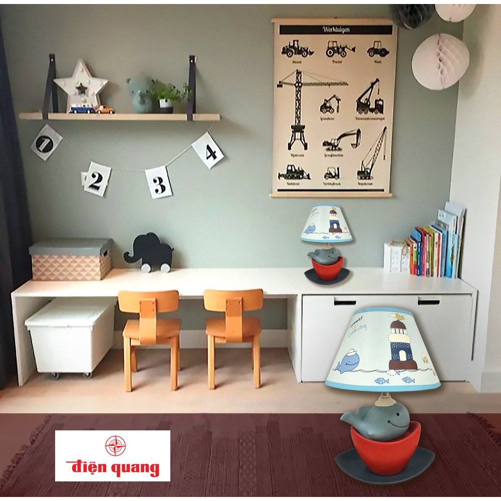 Đèn Gốm Sứ trang trí Điện Quang ĐQ DL16 WW (Thân hình cá voi xanh, có bóng Led 5W, warmwhite)