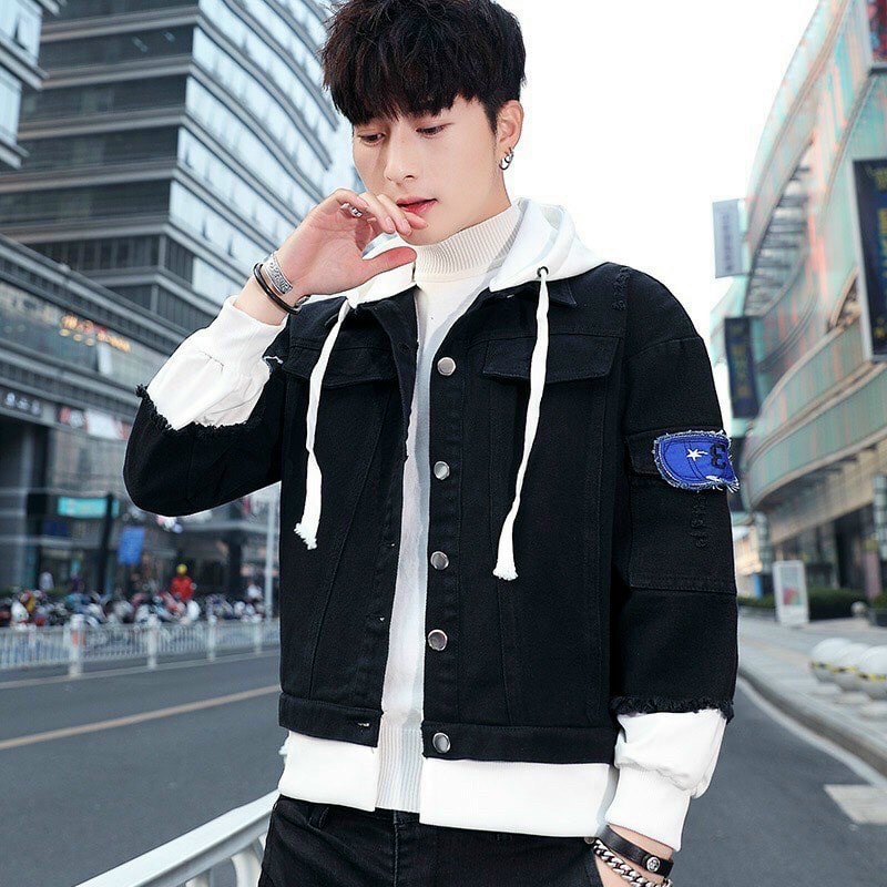 Áo Khoác Jean Nam Liền Mũ Nỉ Áo Bò Có Nón Đẹp Cao Cấp Khoác Jeans Phong Cách -GUTADI