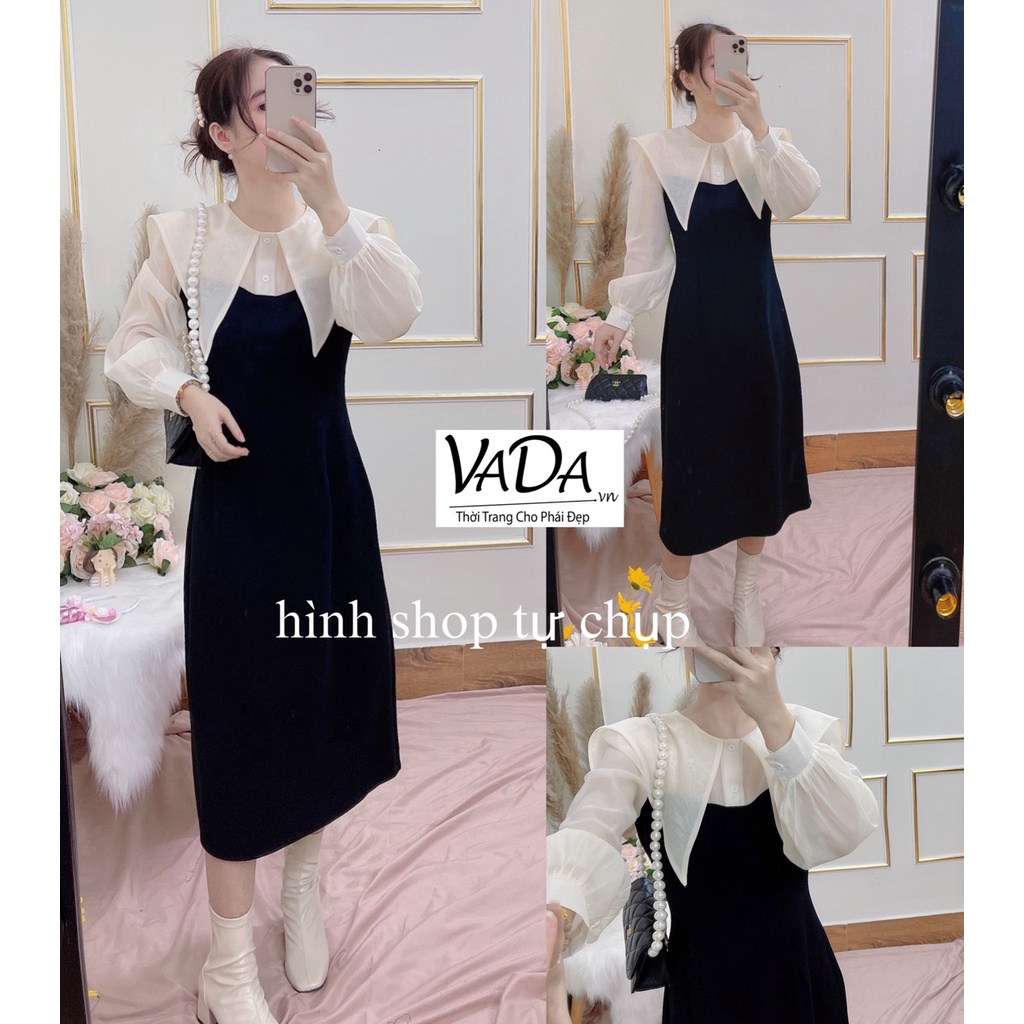 Đầm dáng suông Fom A cổ nhọn mới lạ trẻ trung thoải mái, điệu đà -Thời Trang VADA (Đ19)