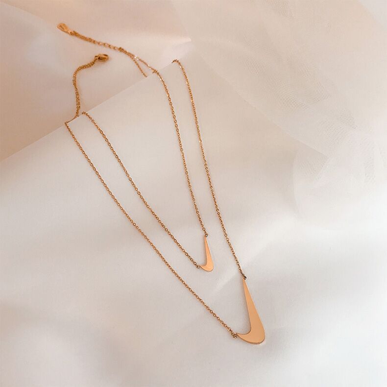 Fashion hip-hop NK symbol 18K gold-plated titanium steel double layer female necklace