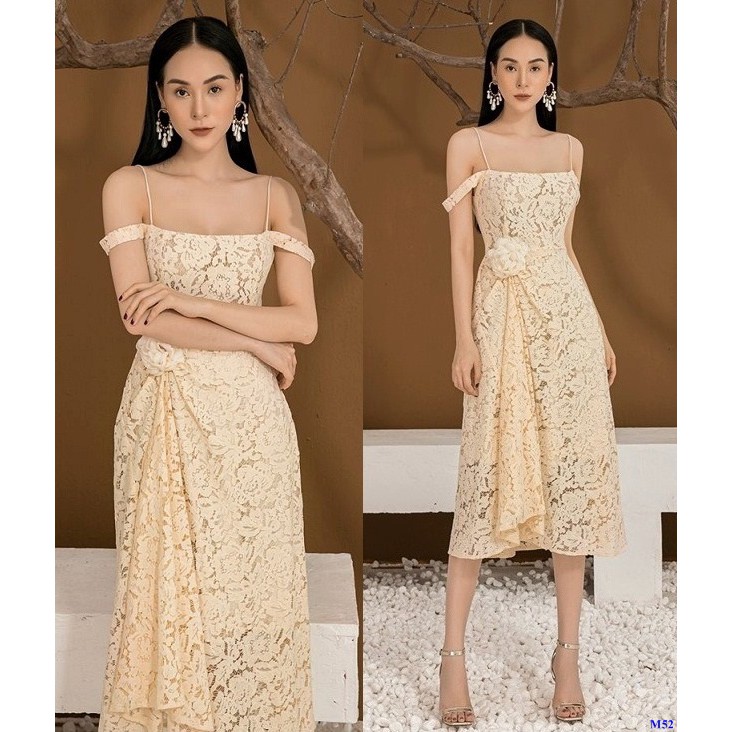 Đầm Xòe Ren Hai Dây Trễ Vai Dễ Thương