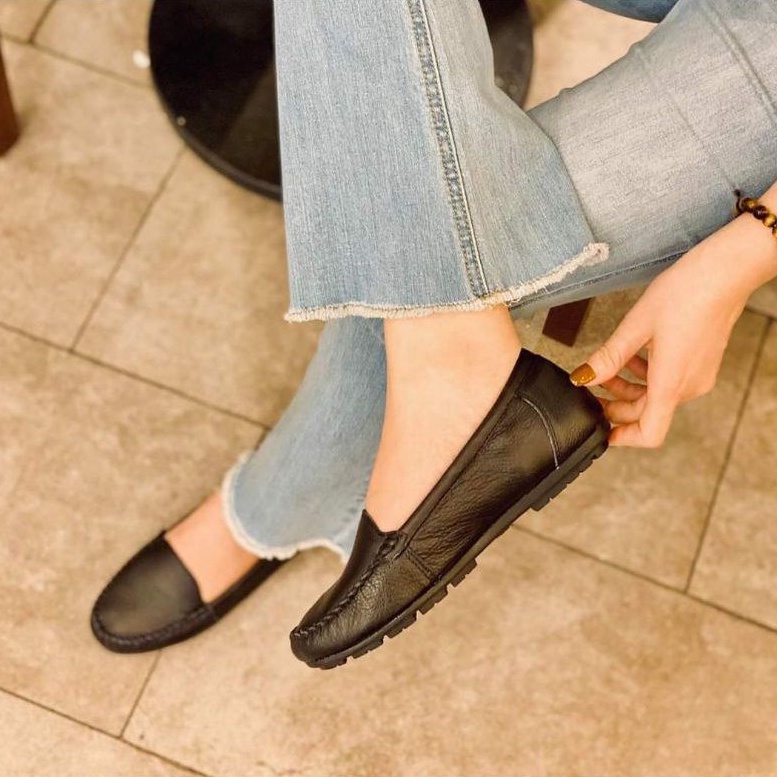 Giày mọi nữ da bò thật đế cao su siêu êm giày lười MOXYCA HADU M061
