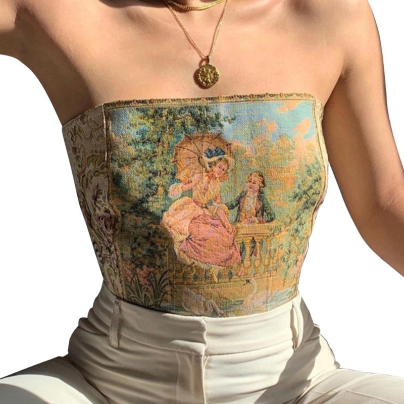 Xiangbao Áo Ngực Crop Top Không Dây Buộc Dây Phong Cách Retro Gợi Cảm Cho Nữ