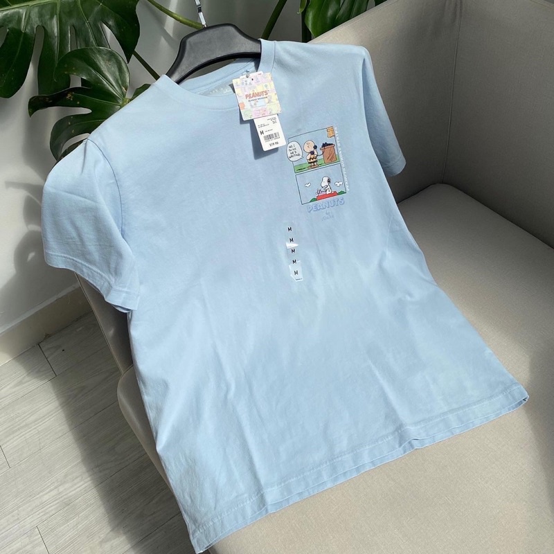 [Bao check chính hãng]Áo thun Uniqlo màu xanh baby Peanuts real