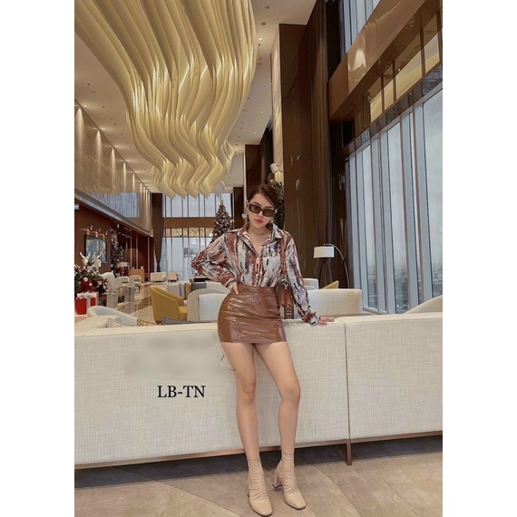 Chân váy da bóng 2 túi hàng QCL1