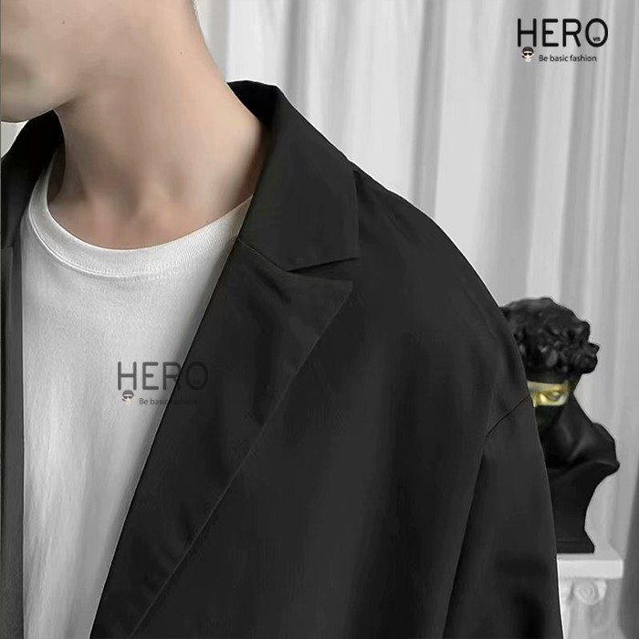 (Áo sơ mi nam)Áo Blazer Nam Tay Lỡ Form Dáng Rộng Màu Đen Thời Trang  HERO Khoác Mùa Hè Phong Cách Hàn Quốc BZ