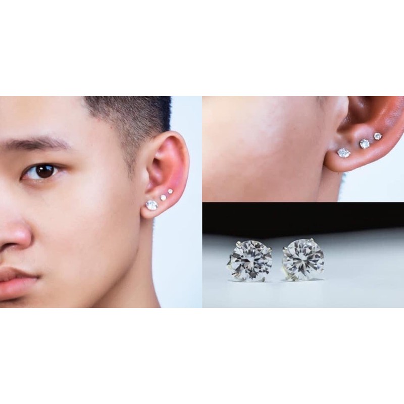 Bông tai nụ đá bạc Ý 925 xi kim,Khuyên tai bạc nụ đá 4 chấu-Minh Tâm Jewelry