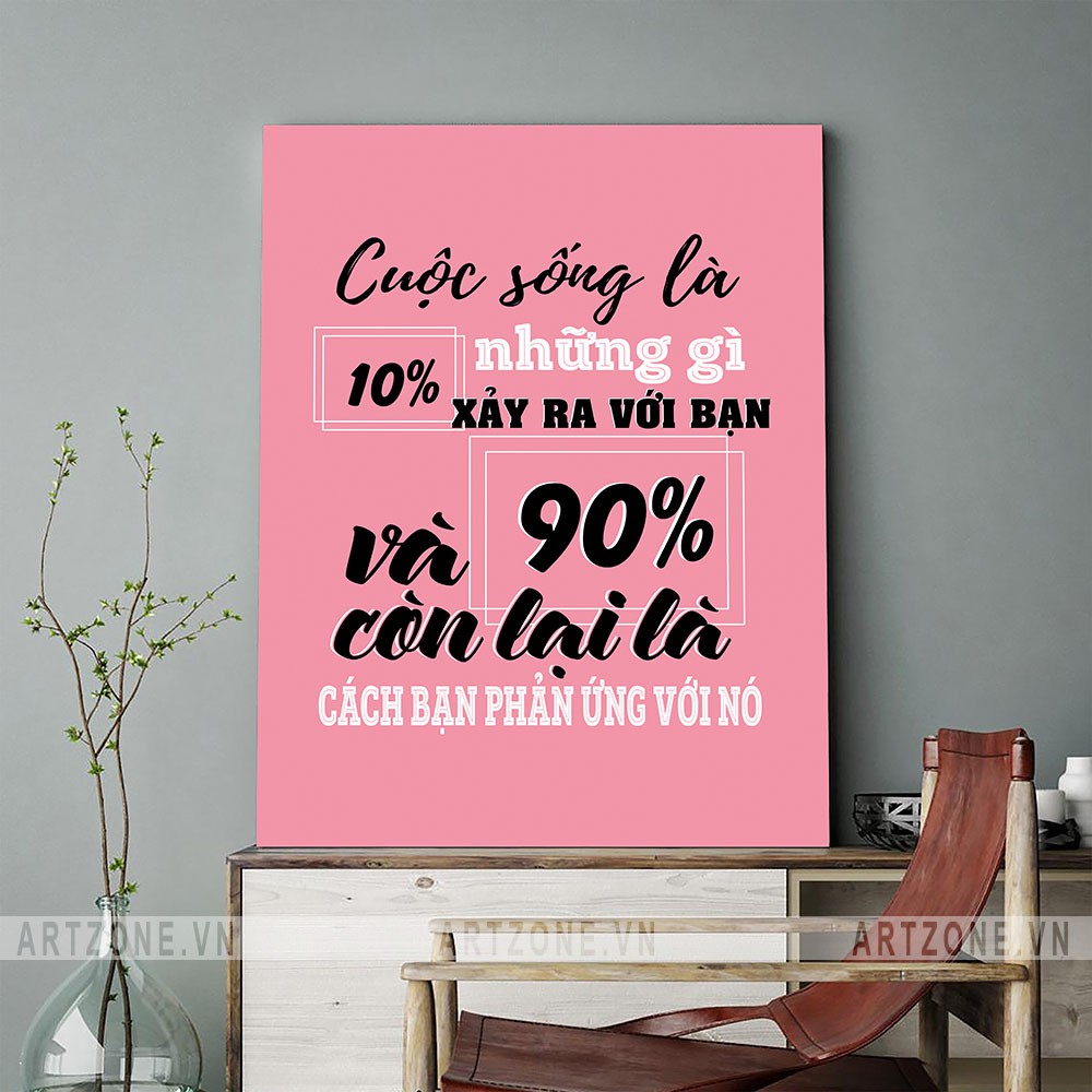 Tranh động lực Cao cấp Cuộc Sống Là 10% Những Gì Xảy Ra Với Bạn Và 90% Còn Lại Là Cách Bạn Phản Ứng Với Nó