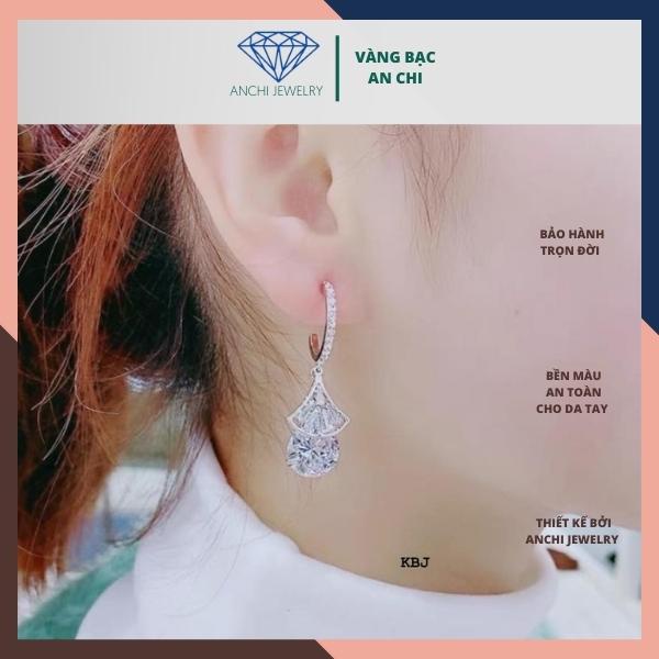 Bông tai công chúa đá tròn, khuyên tai hình quạt - bạc ta sáng đẹp không đen xỉn - An chi Jewelry