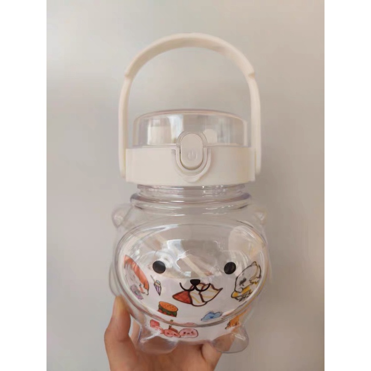 Bình nước cute dể thương có ống hút 1000ml cho bé đi học tặng kèm stic