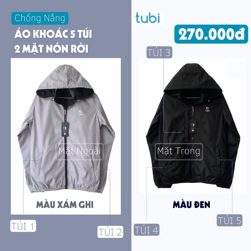 Áo khoác Tubi 2 Mặt 5 túi Nhiều Màu