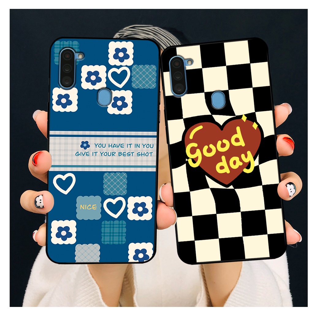 Ốp lưng Samsung A11 - Samsung M11 in hoạ tiết caro trái tim đen trắng, gấu bear cute đáng yêu