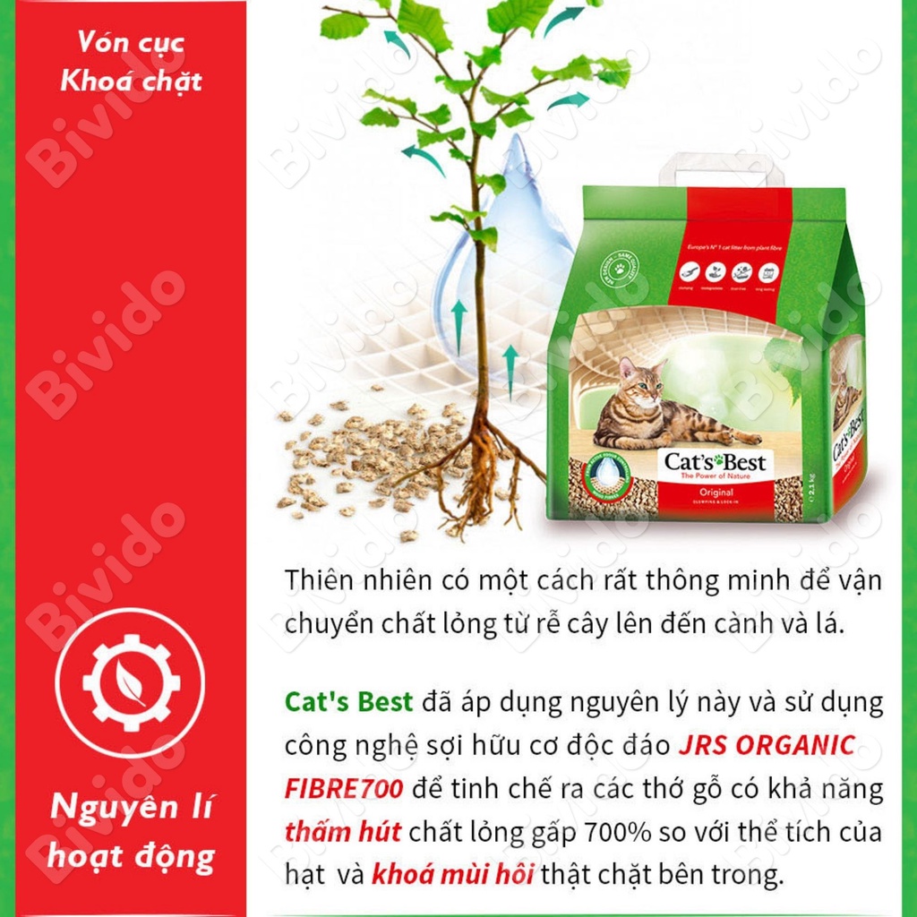 Cát mèo cát vệ sinh hữu cơ Cat's Best Original thấm hút 700% vón cục khử mùi 5L - Bivido