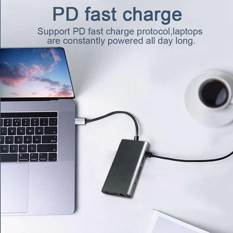 Bộ Chia Cổng Usb C Sang 4k Vga Pd Rj45 Gigabit Ethernet 10 Trong 1 | BigBuy360 - bigbuy360.vn