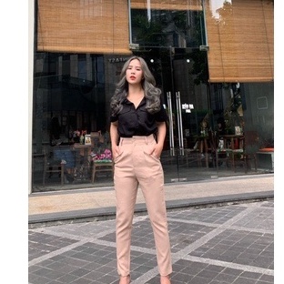 áo sơ mi nữ tay cộc màu đen_sơ mi nữ đen cộc tay túi | BigBuy360 - bigbuy360.vn