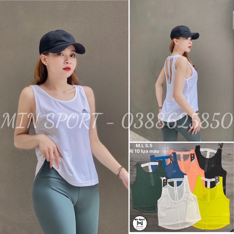 Áo tanktop tập gym, yoga nữ - Tanktop lưng U dây chữ STRIPES vải thun lưới siêu xinh