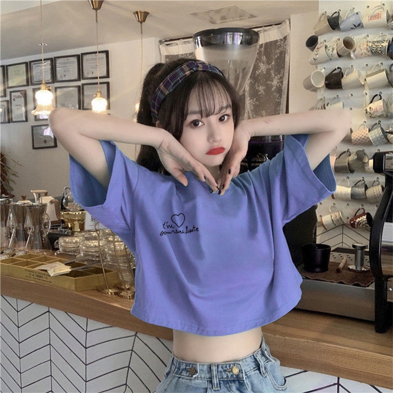 Áo Thun Tay Ngắn Hở Rốn Dáng Ôm Thời Trang Mùa Hè Phong Cách Hàn Quốc Cho Nữ