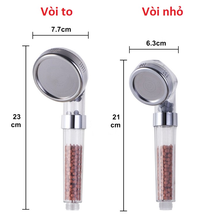 Vòi Sen Tăng Áp, Lọc Nano Khử Khuẩn Loại To 7.7cm (Tặng Kèm Dây)