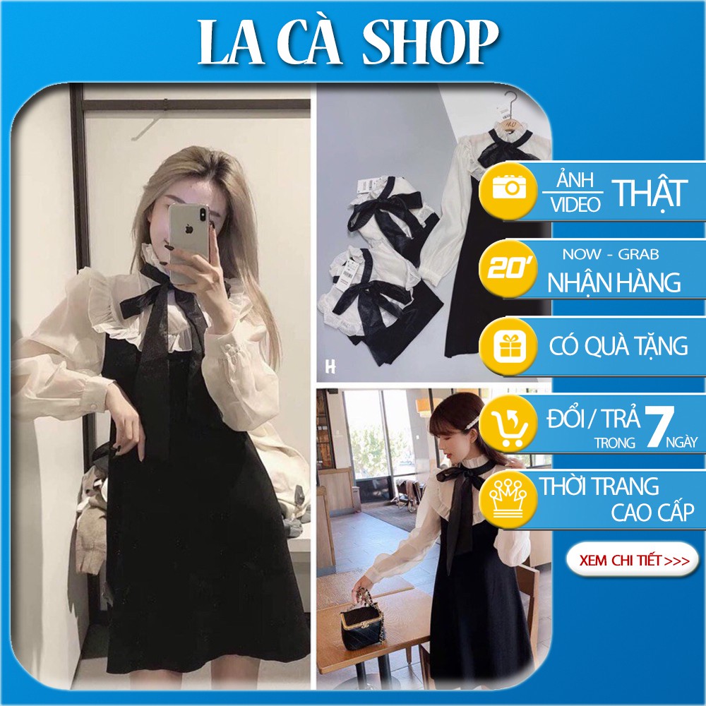 Đầm Babydoll Nơ Ngực 🦋FREESHIP🦋 Váy Nữ Tay Bồng Dáng Suông 2 Màu