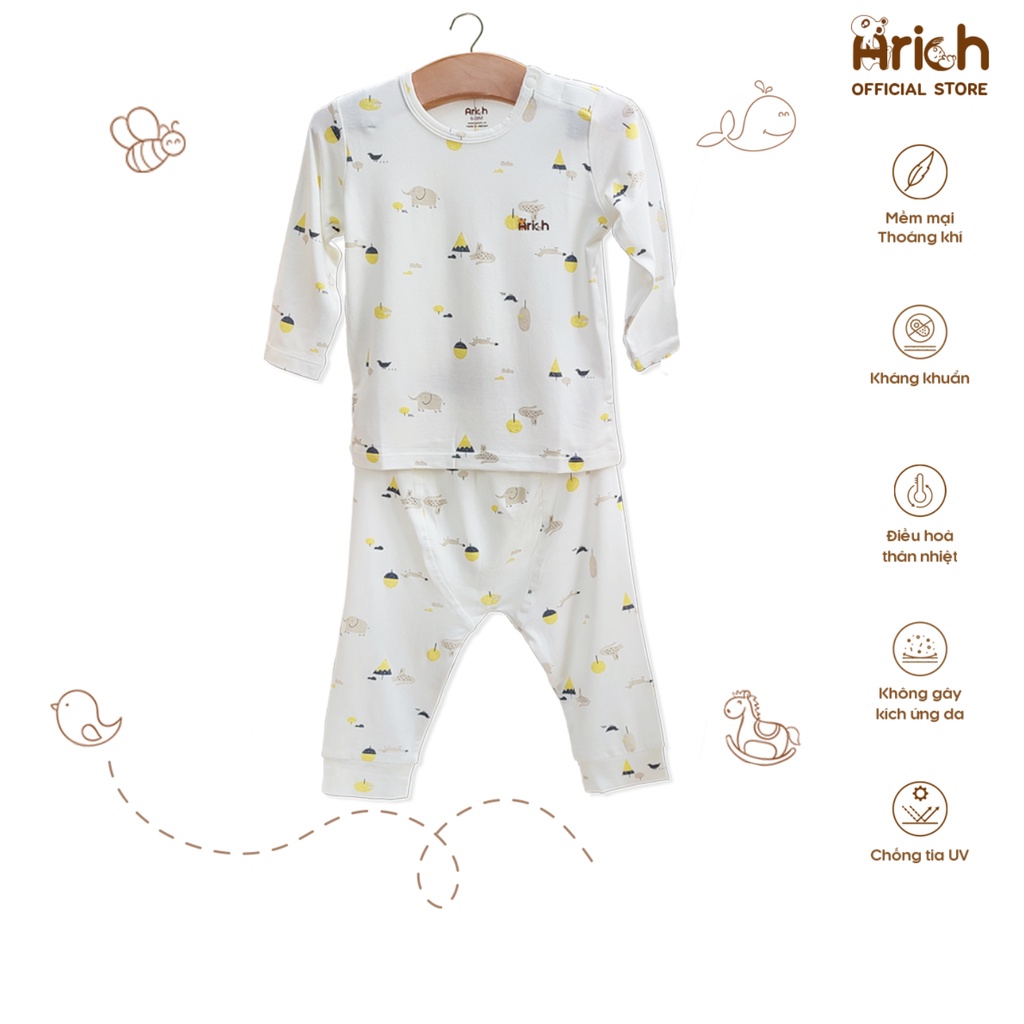 Bộ quần áo dài cài vai Arich họa tiết mới (size từ 6-9 tháng đến 4-5 tuổi)