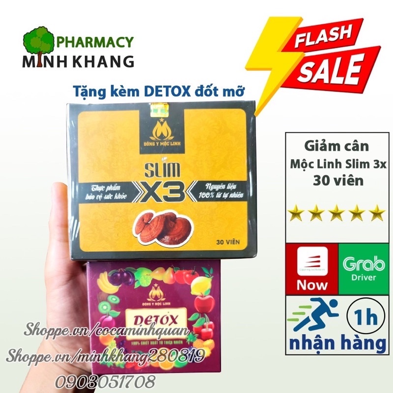 Giảm cân đông y Mộc Linh x3 ⚡QUÀ TẶNG⚡ Tặng kèm 15 viên detox đốt mỡ ban đêm_MINH QUÂN