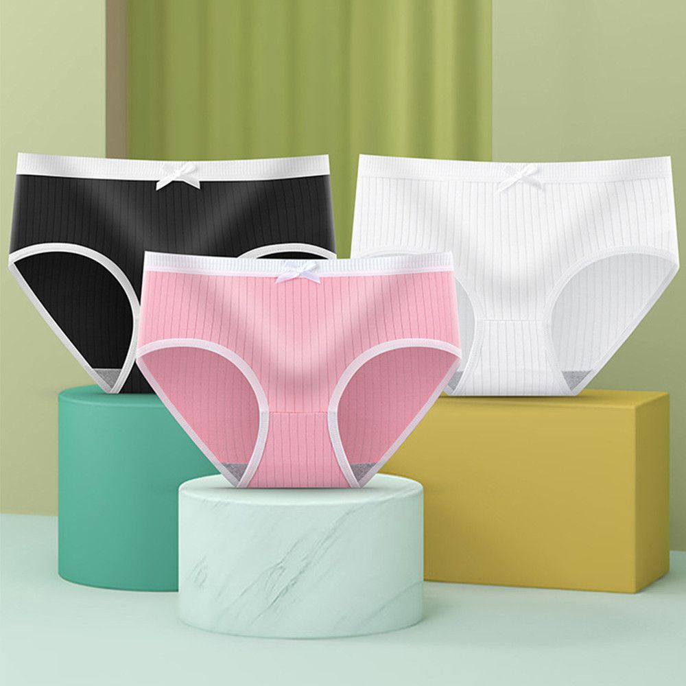 Quần lót cotton lưng vừa màu trơn đính nơ thời trang cho nữ