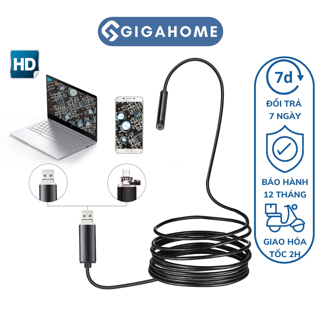 Camera Nội Soi Tường Chống Nước Siêu Nhỏ 5.5mm Dài 1m GIGAHOME Cho Máy Tính Và Androi 8826
