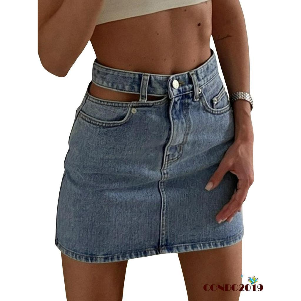 chân váy jean Ngắn Lưng Cao Thời Trang Cho Nữ